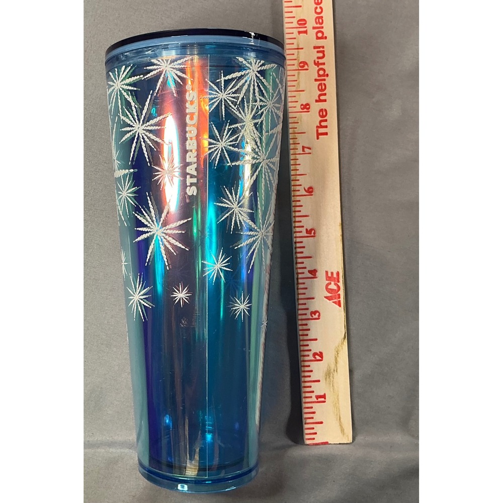 Starbucks Blue Iridescent Snowflake Cold Cup Tumbler 24oz Venti Holiday 2021